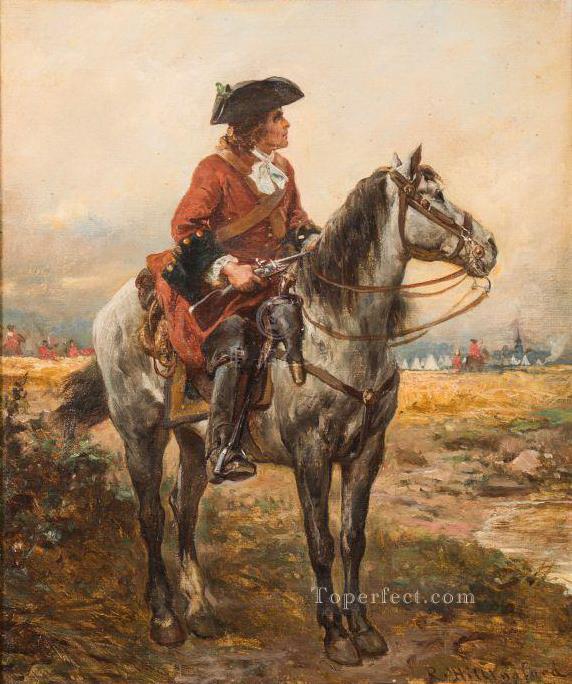 キャンプの周囲に騎乗した歩哨 ロバート・アレクサンダー・ヒリングフォードの歴史的な戦闘シーン油絵